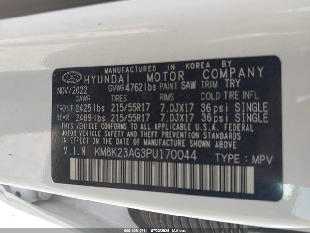KM8K23AG3PUA70044 Hyundai 2023
