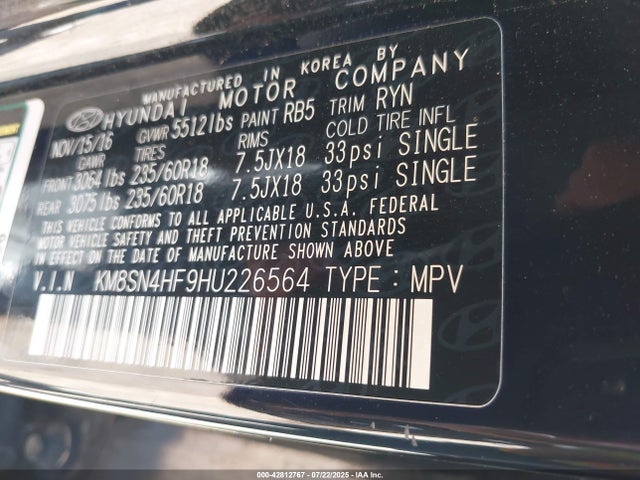 KM8SN4HF9HU226564 Hyundai gdi lambda ii