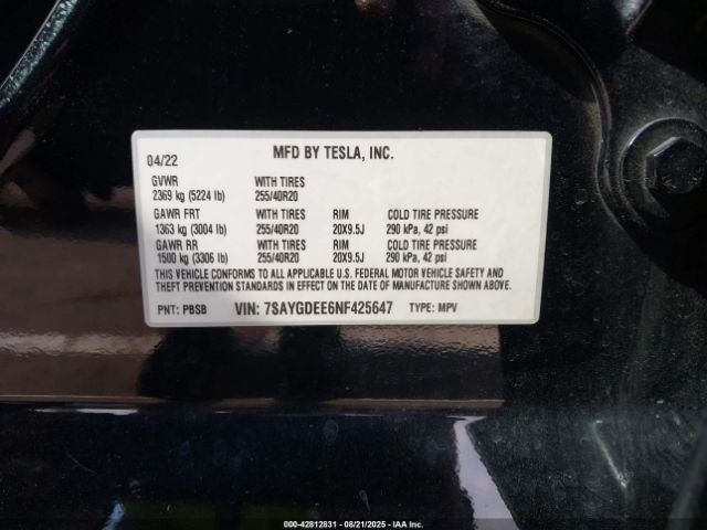 2022 TESLA MODEL Y 7SAYGDEE6NF425647 Photo 8