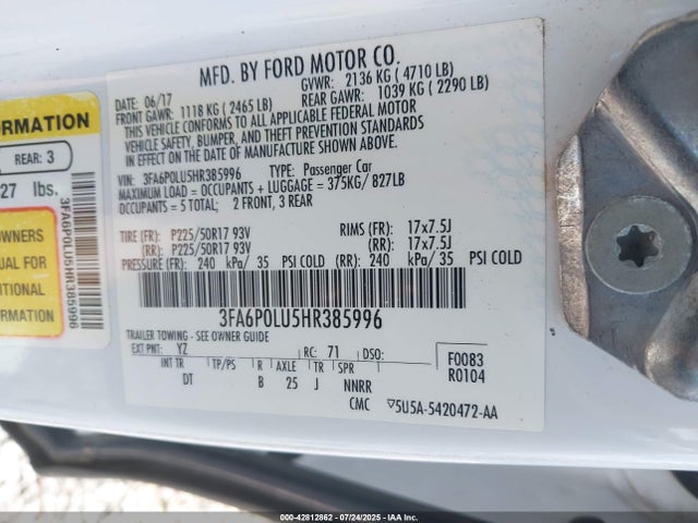 Ford 2.0l 4v atk hev 2017 3FA6P0LU5HR385996 Image 9