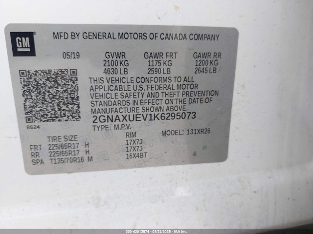 2GNAXUEV1K6295073 Chevrolet lyx - direct injection, vvt, fgt, turbo, alum, gen1