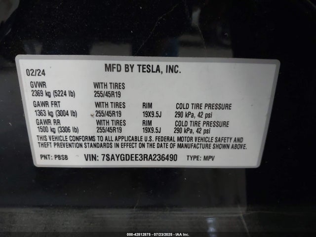 2024 TESLA MODEL Y 7SAYGDEE3RA236490 Photo 8
