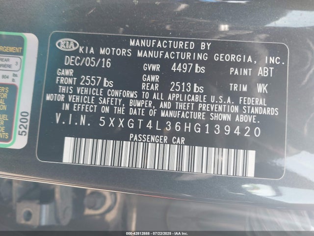 5XXGT4L36HG139420 KIA g 2.4 dohc gdi