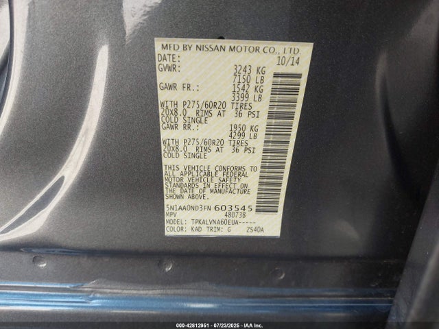 5N1AA0ND3FN603545 Nissan 2015