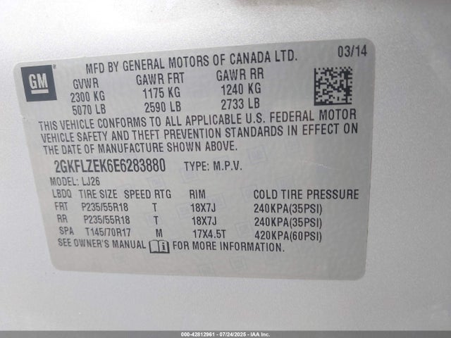 2GKFLZEK6E6283880 GMC lea - flex fuel (gas/alc), aluminum, high output