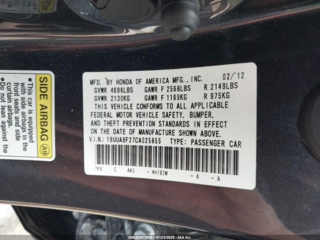 2012 ACURA TL 19UUA8F27CA025855 Photo 8