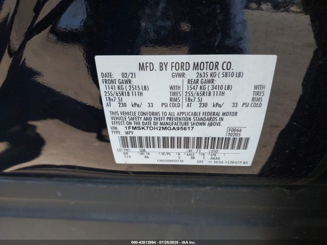 1FMSK7DH2MGA95617 Ford 2021