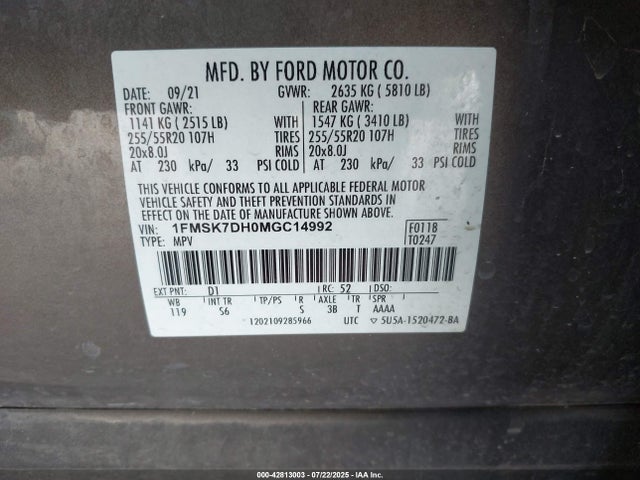 Ford Explorer 2021 1FMSK7DH0MGC14992 Image 9