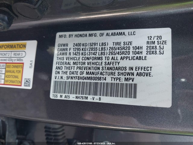 5FNYF8H04MB009814 Honda j35y6