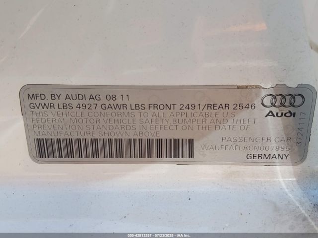 2012 AUDI A4 WAUFFAFL8CN007895 Photo 8