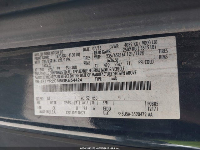 1FTYR2CM6GKB54424 Ford 2016