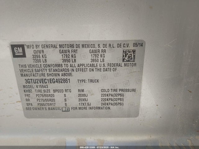3GTU2VEC1EG492861 GMC l83 - vvt, afm (active fuel management), aluminum