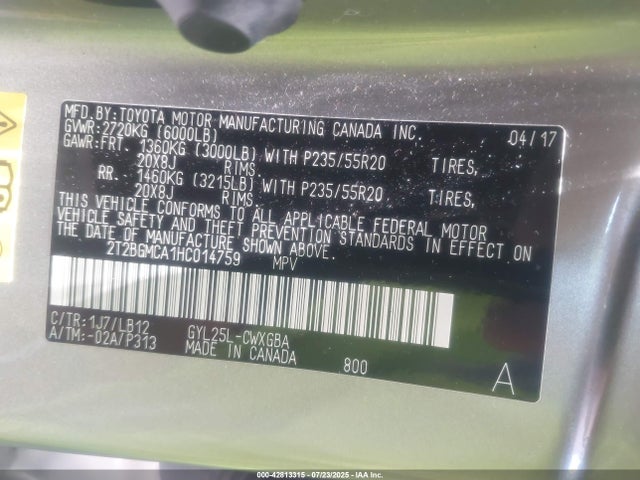 Lexus 2017 2017 2T2BGMCA1HC014759 Image 9