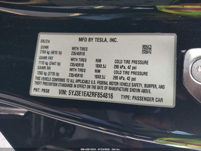2024 TESLA MODEL 3 5YJ3E1EA2RF854816 Photo 8