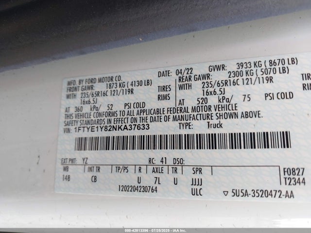 Ford cyclone 2022 1FTYE1Y82NKA37633 Image 9