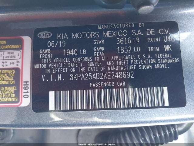 3KPA25AB2KE248692 KIA gdi gamma