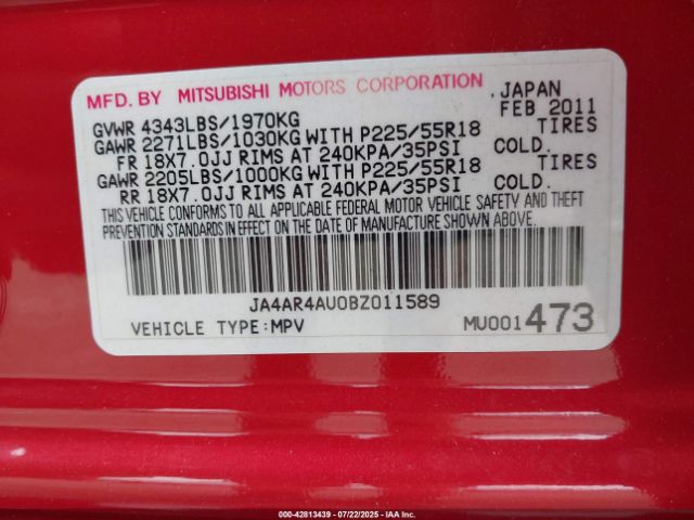 2011 MITSUBISHI OUTLANDER SPORT JA4AR4AU0BZ011589 Photo 8