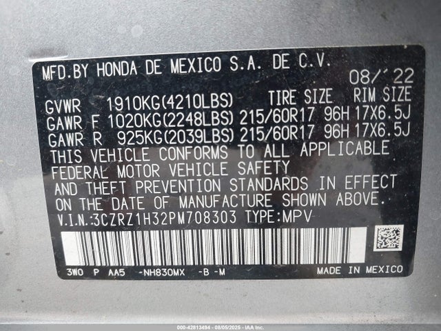 3CZRZ1H32PM708303 Honda k20z5