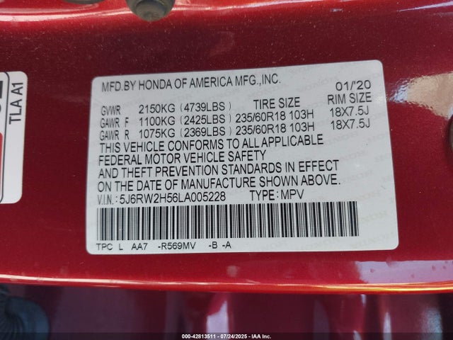 Honda l15be 2020 5J6RW2H56LA005228 Image 9