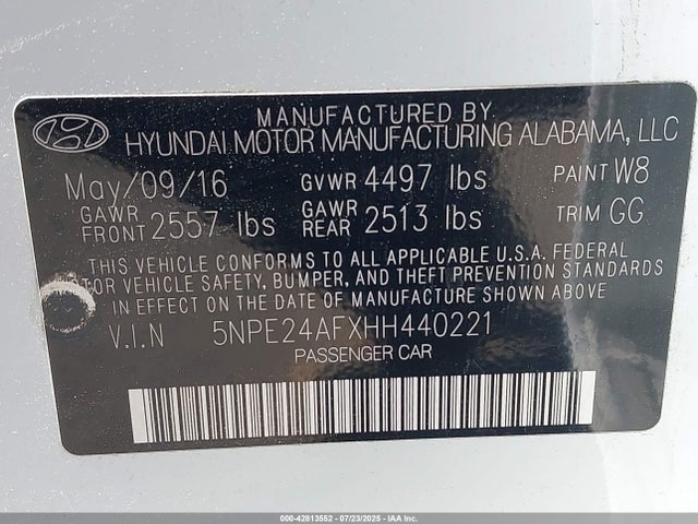 5NPE24AFXHH440221 Hyundai 2017
