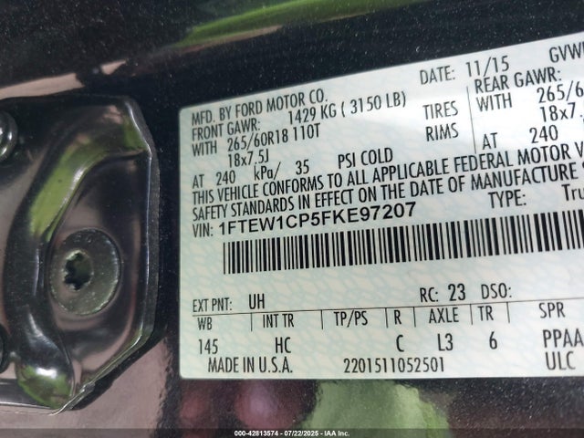 Ford F-150 2015 1FTEW1CP5FKE97207 Image 9