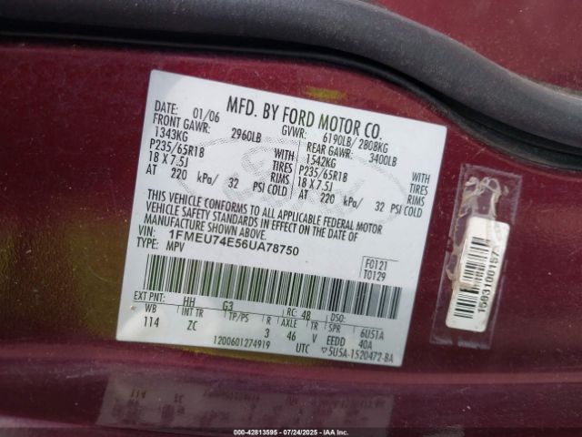 2006 FORD EXPLORER 1FMEU74E56UA78750 Photo 8