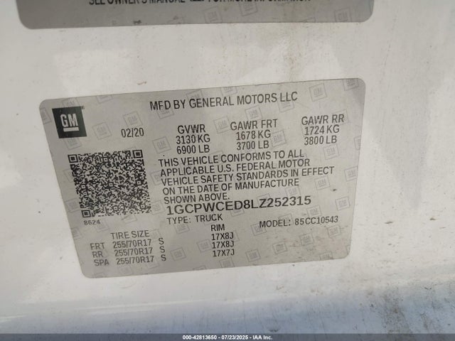 1GCPWCED8LZ252315 Chevrolet l84 - di, dfm, alum, gen 5, var 2