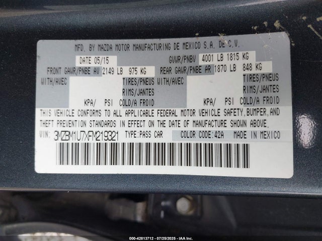 3MZBM1U7XFM219321 Mazda pe