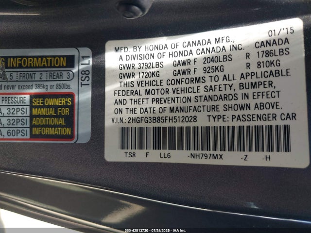 Honda r18z1 2015 2HGFG3B85FH512028 Image 9