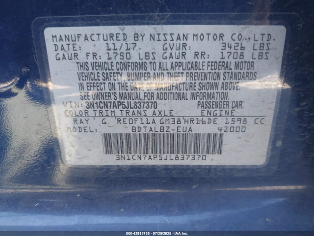 3N1CN7AP5JL837370 Nissan Versa