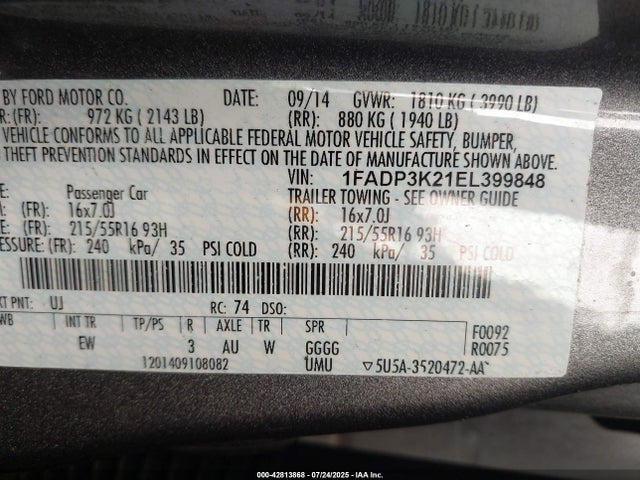 1FADP3K21EL399848 Ford 2014