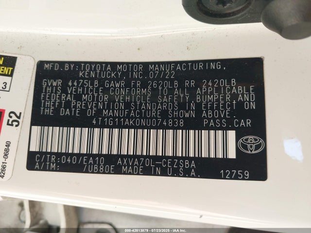 4T1G11AK0NU074838 Toyota a25a-fks