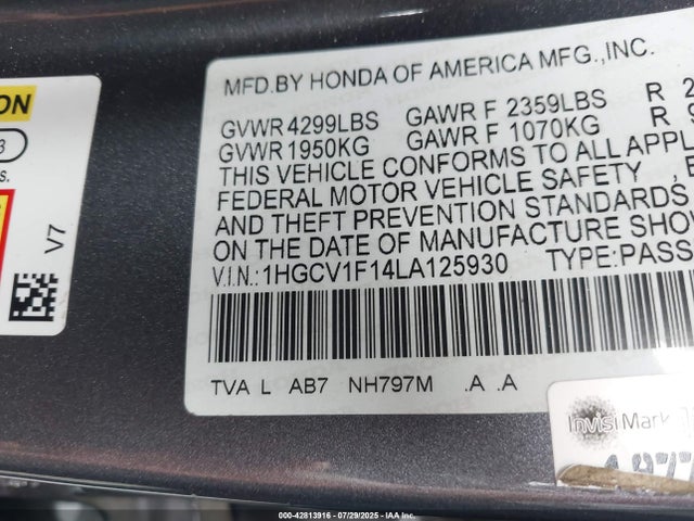 1HGCV1F14LA125930 Honda l15be