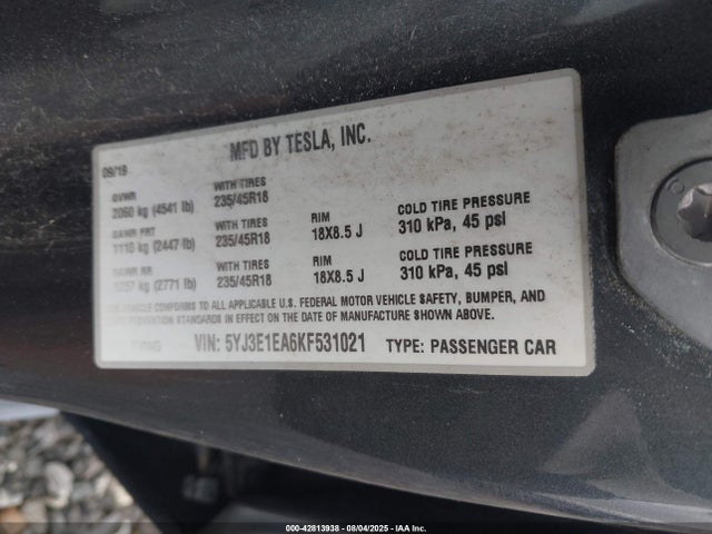 2019 TESLA MODEL 3 5YJ3E1EA6KF531021 Photo 8