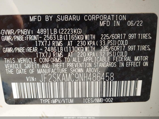 2022 SUBARU FORESTER JF2SKAMC9NH486458 Photo 8