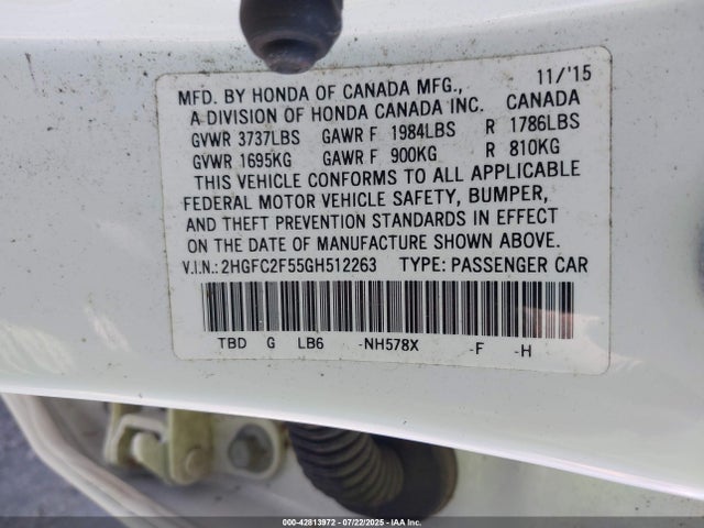 Honda k20c2 2016 2HGFC2F55GH512263 Image 9