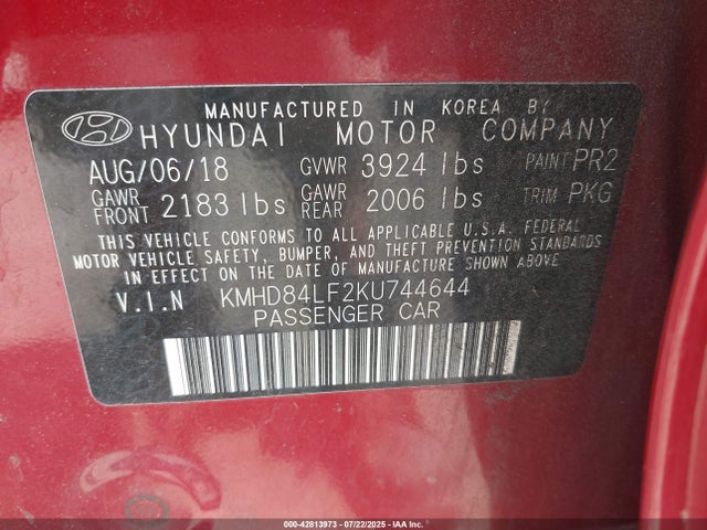 KMHD84LF2KU744644 Hyundai mpi nu