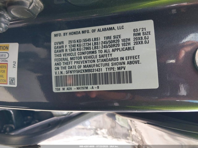 5FNYF5H2XMB031431 Honda j35y6