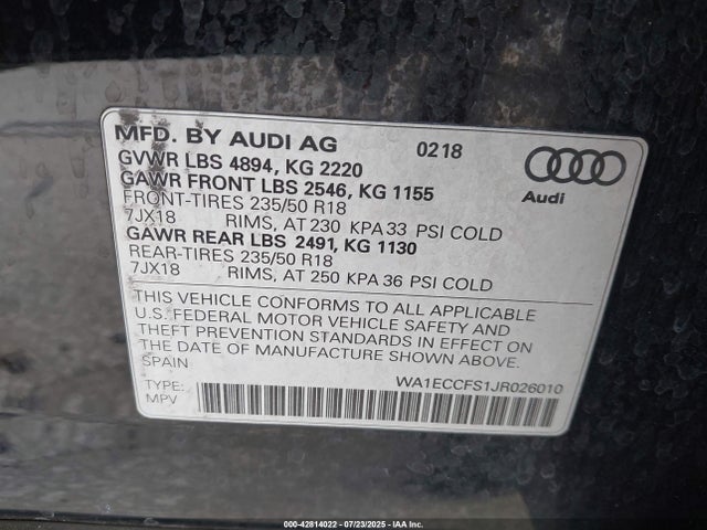 2018 AUDI Q3 WA1ECCFS1JR026010 Photo 8