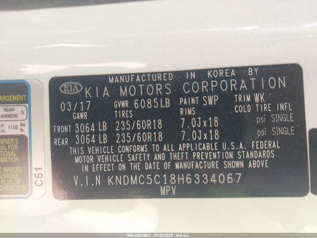 KIA Sedona 2017 KNDMC5C18H6334067 Image 9
