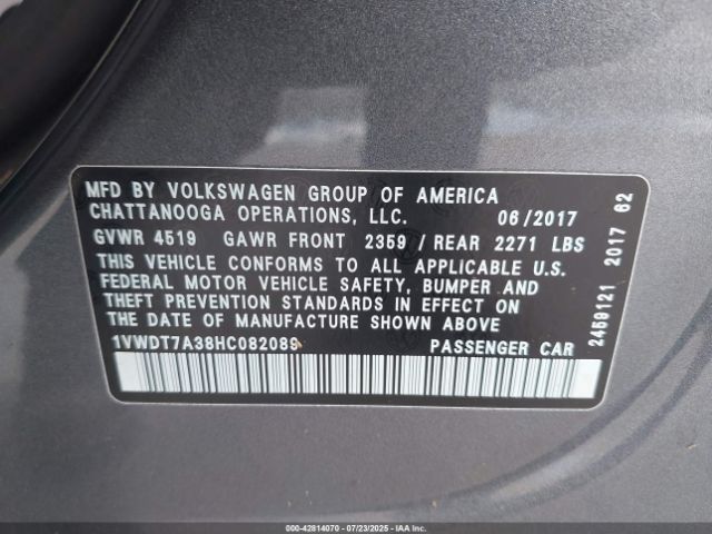 2017 VOLKSWAGEN PASSAT 1VWDT7A38HC082089 Photo 8