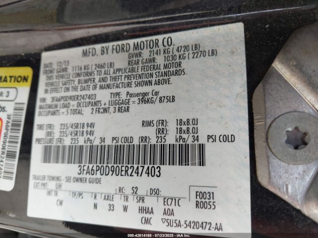 2014 FORD FUSION 3FA6P0D90ER247403 Photo 8