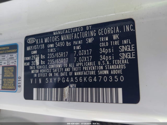 5XYPG4A56KG470350 KIA gdi lambda-ii