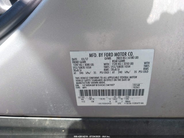 1FM5K8F81HGC34187 Ford 3.5l ti-vct