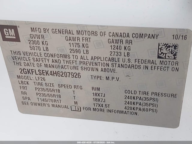 2GKFLSEK4H6207926 GMC lea - sidi: spark ignited direct injection, e85 max, alum