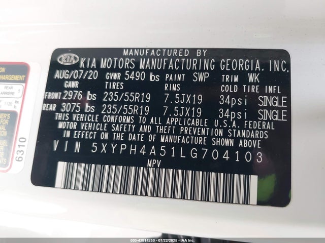 5XYPH4A51LG704103 KIA gdi lambda-ii