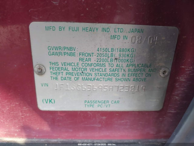 Aukcja sprzedaży 2005 Subaru Forester 2.5x, vin: JF1SG63695H723819, numer aukcji: 42814271