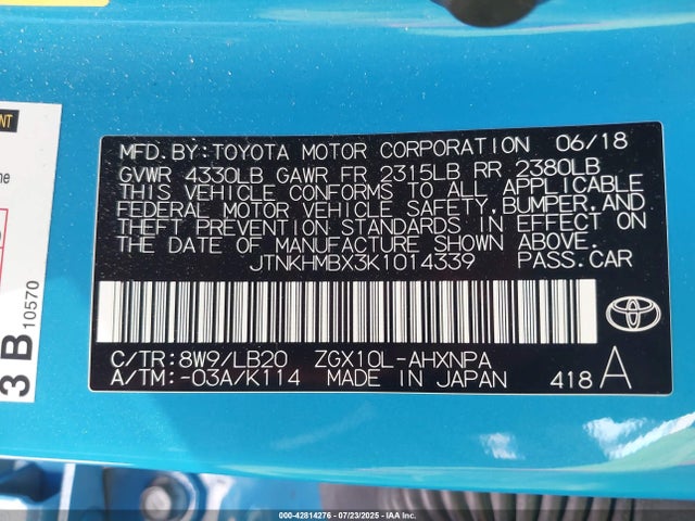 JTNKHMBX3K1014339 Toyota 3zr-fae