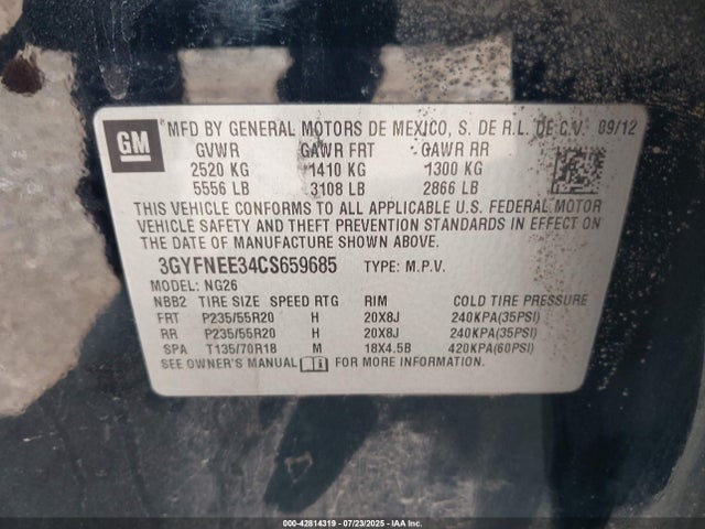2012 CADILLAC SRX 3GYFNEE34CS659685 Photo 8