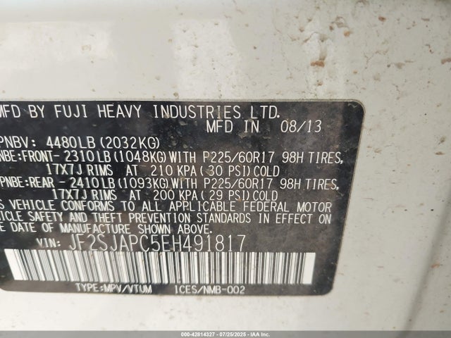 Subaru 2.5na u5 2014 JF2SJAPC5EH491817 Image 9